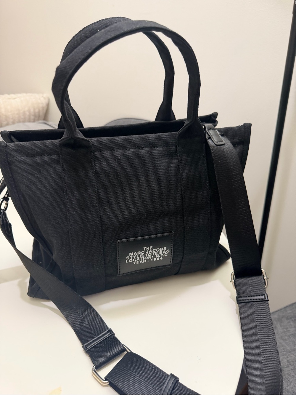 Marc Jacobs Black Canvas Tote Bag with White Text - Picture 4 of 5
